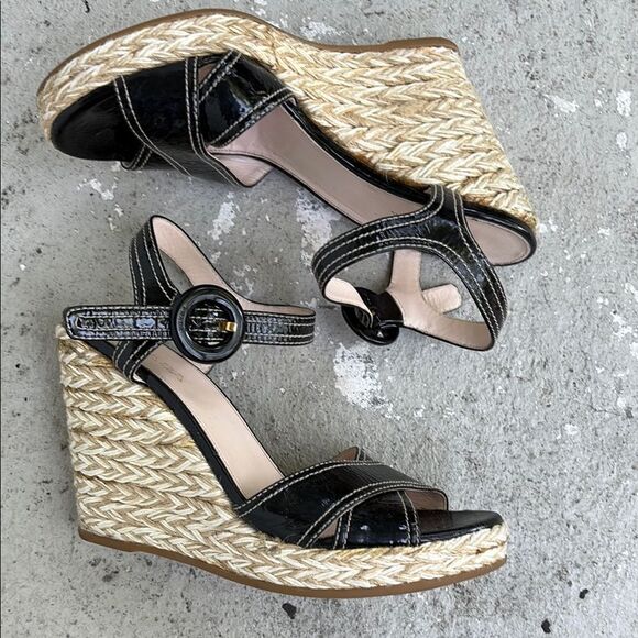 Prada patent leather wedge espadrilles